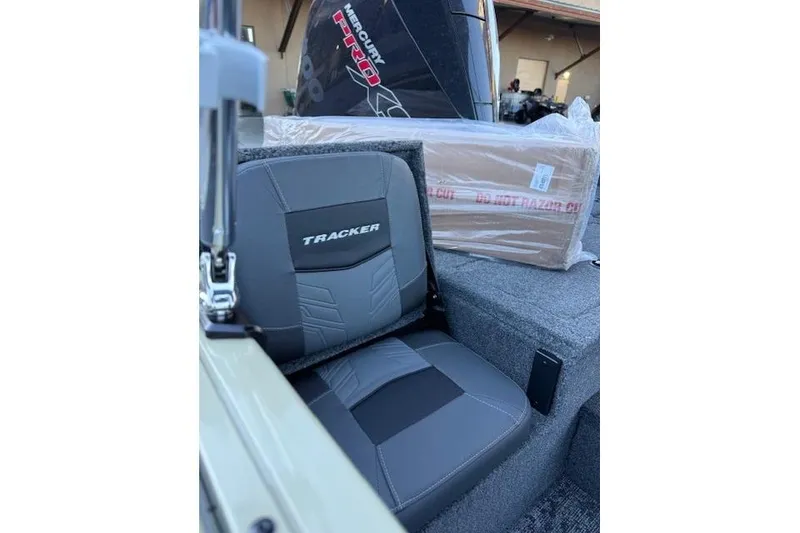 Slide: The Image of 2026 Tracker Targa V-19 Combo boat, top view, showcasing seating and layout. - 4