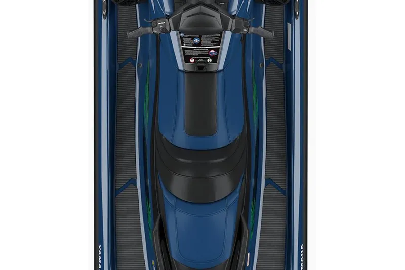 Slide: The Image of 2025 Yamaha WaveRunner VX Cruiser HO in showroom, blue color, displayed on a stand. - 3