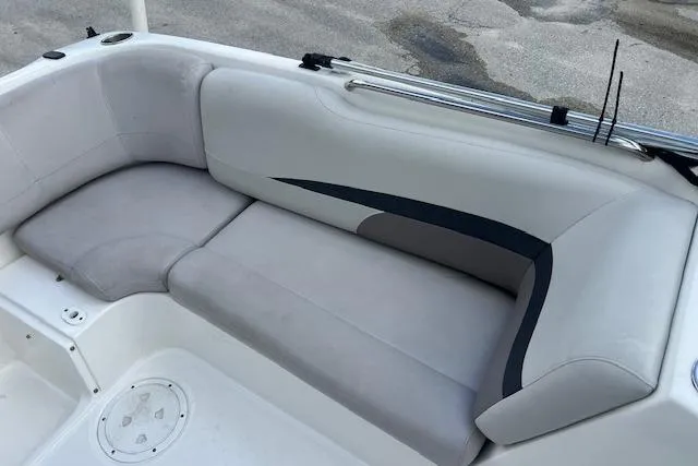 Slide: The Image of 2017 Hurricane SunDeck Sport 188 OB boat dashboard with steering wheel and controls. - 3