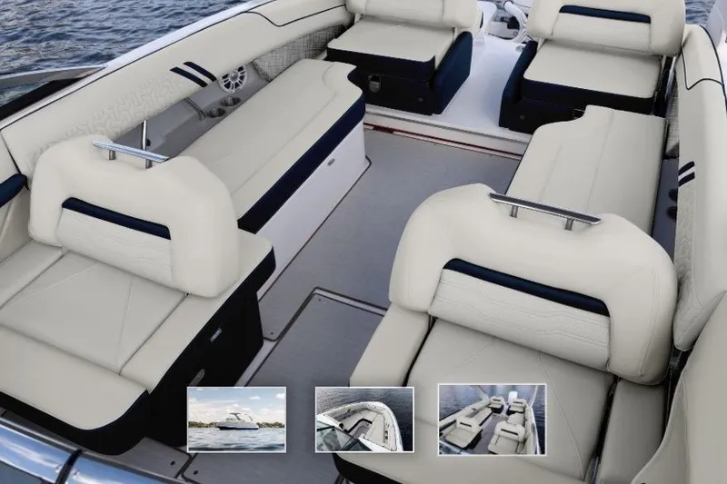 Slide: The Image of 2026 Regal LX6 boat interior with luxurious seating and modern design. - 12