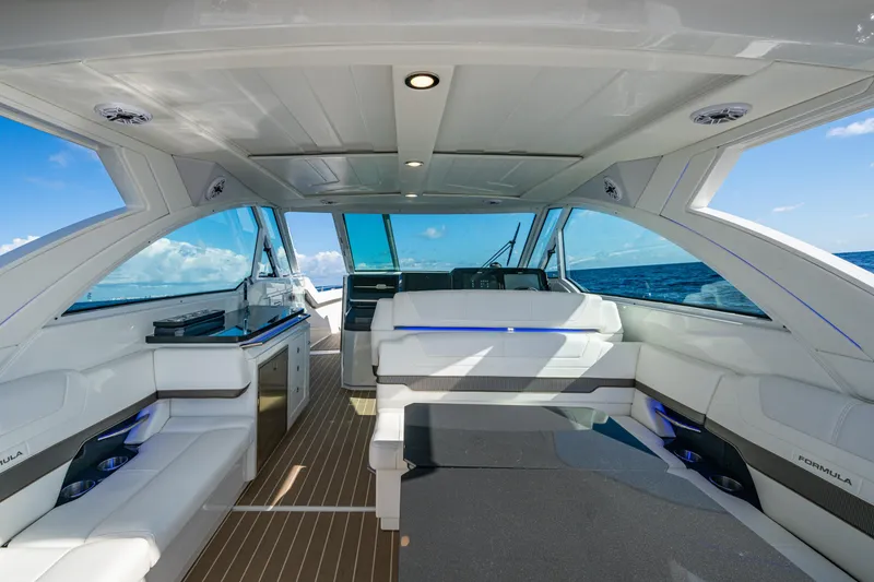 Slide: The Image of Luxurious interior of 2022 Formula 380 Super Sport Crossover OB yacht on open sea. - 26