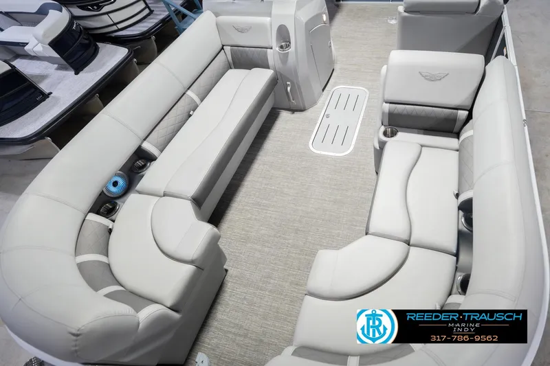 Slide: The Image of 2024 Bennington 23 LSB boat interior with luxurious seating and modern design. - 12
