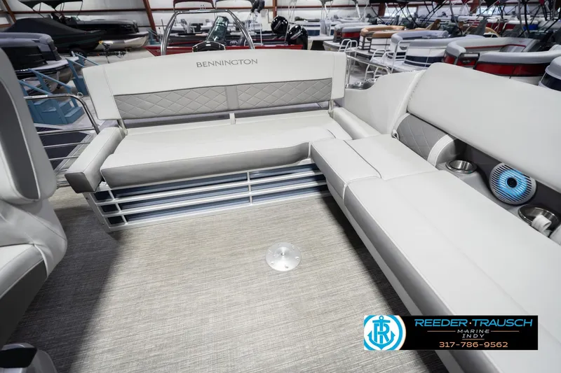 Slide: The Image of 2024 Bennington 23 LSB boat interior with luxurious seating and modern design. - 28