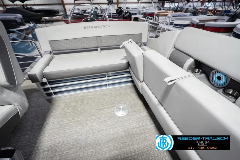 Slide: The Image of 2024 Bennington 23 LSB boat interior with luxurious seating and modern design. - 29