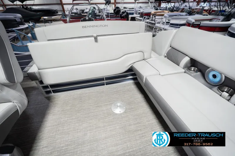 Slide: The Image of 2024 Bennington 23 LSB boat interior with luxurious seating and modern design. - 30