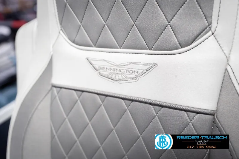 Slide: The Image of 2024 Bennington 23 LSB boat seat with diamond stitching and logo detail. - 46
