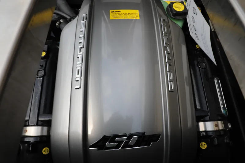 Slide: The Image of 2023 Centurion Fi25 engine with 450 horsepower, showcasing sleek design and branding. - 7
