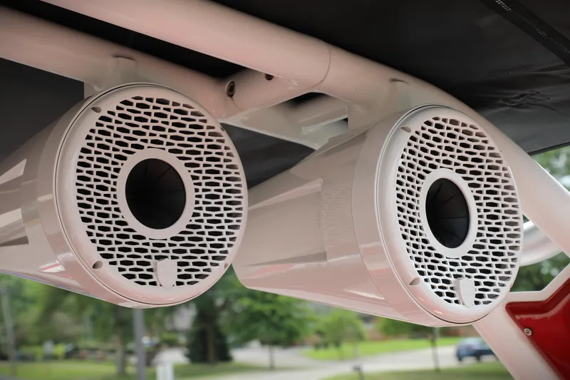 Slide: The Image of 2023 Centurion Fi25 boat speakers, close-up view, showcasing modern audio design. - 9