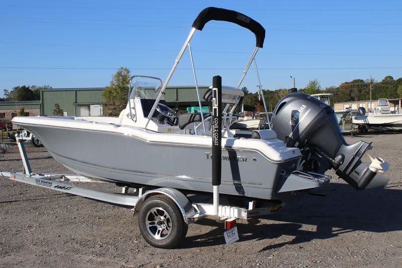 Slide: The Image of 2026 Tidewater 180 CC Adventure boat on trailer, featuring Yamaha outboard motor. - 4
