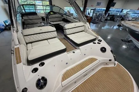 Slide: The Image of 2020 Regal 2800 Bowrider boat interior with luxurious seating and modern design. - 4