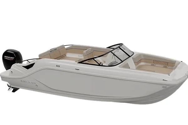 The Image of 2026 Bayliner D22 boat with Mercury engine, sleek design, beige interior. - 1