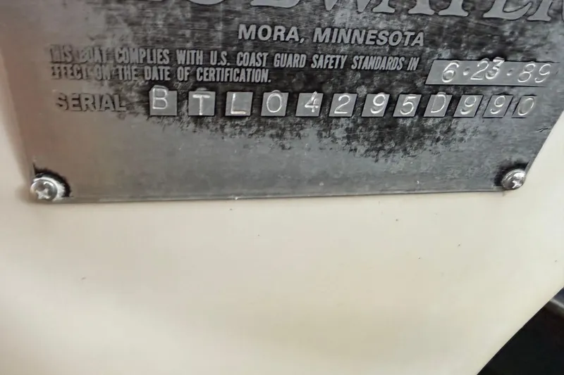 Slide: The Image of Metal identification plate of a 1990 Blue Water 42 Coastal Cruiser boat. - 65