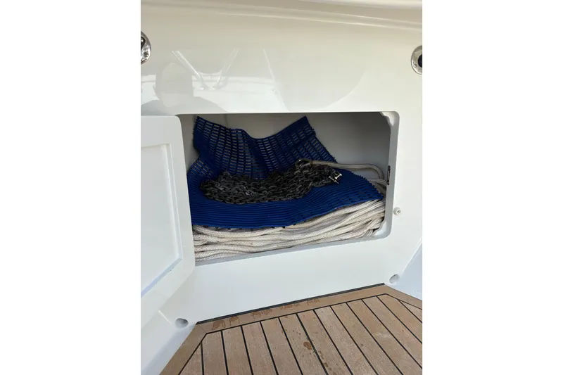 Slide: The Image of Engine room of 2007 Gamefisherman 42 Walkaround, showcasing mechanical components and wiring. - 31