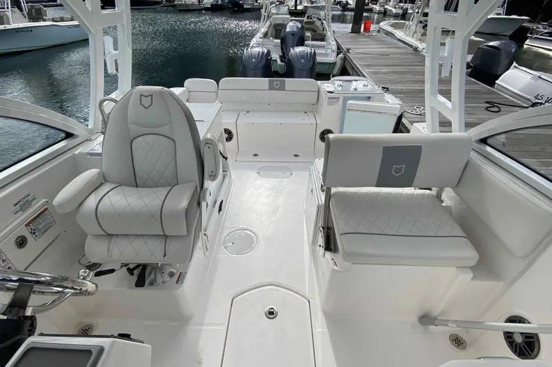 Slide: The Image of 2025 Sea Fox 268 Traveler boat interior with luxurious seating and modern design. - 9