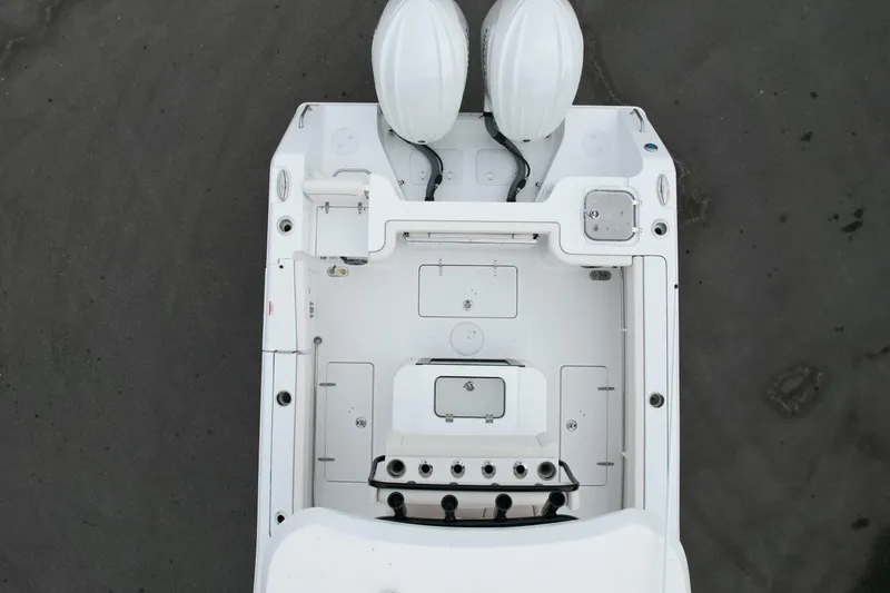 Slide: The Image of Overhead view of 2026 Sea Hunt Gamefish 27 boat with dual engines. - 6