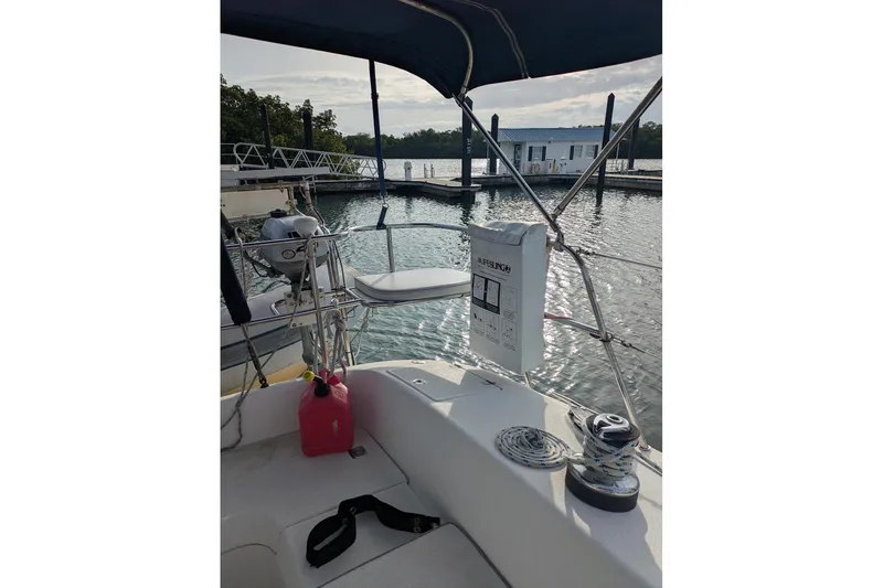 Slide: The Image of Cockpit view of 2008 Catalina 350 MkII sailboat docked at marina. - 16