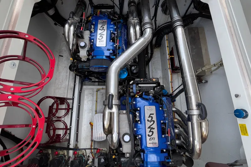 Slide: The Image of Engine compartment of a 2007 Fountain 38 Lightning boat with dual Mercury 525 EFI engines. - 10