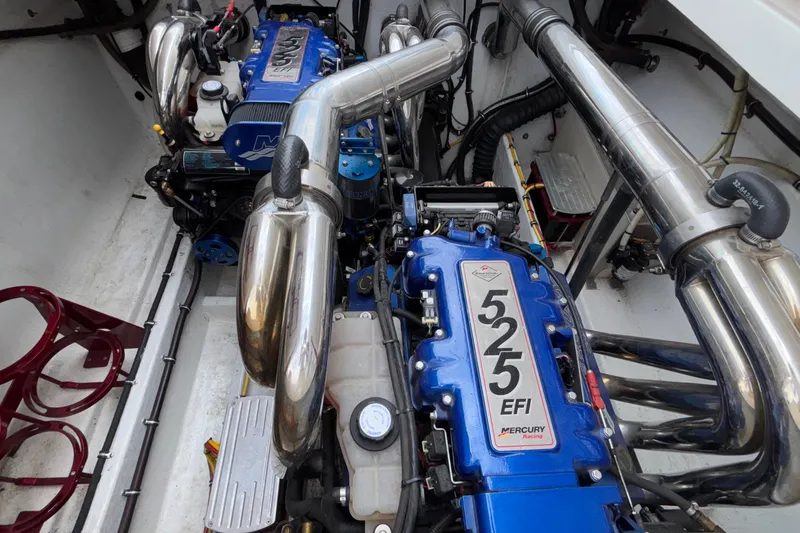 Slide: The Image of Engine compartment of a 2007 Fountain 38 Lightning with Mercury Racing 525 EFI engines. - 11
