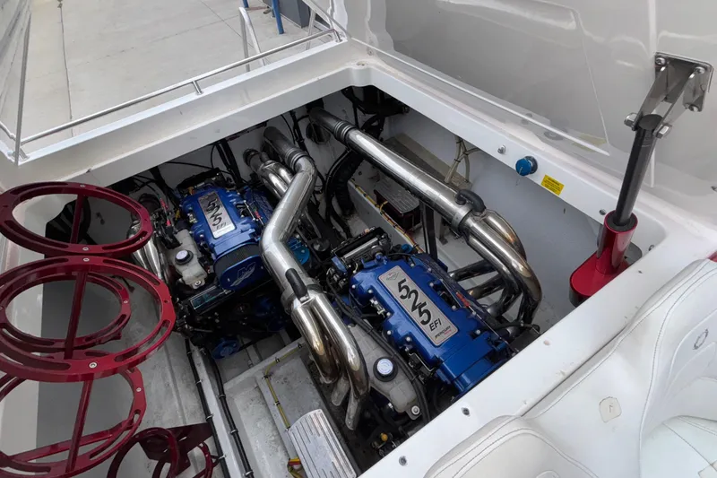 Slide: The Image of Engine compartment of a 2007 Fountain 38 Lightning boat with dual 525 EFI engines. - 14