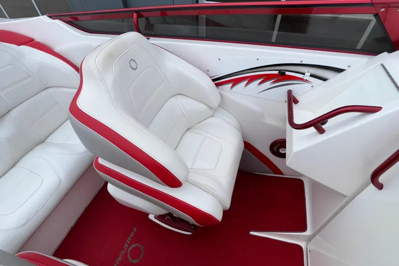 Slide: The Image of 2007 Fountain 38 Lightning boat interior with white and red seating and stylish design. - 25