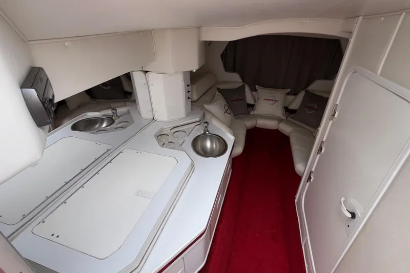 Slide: The Image of Interior of 2007 Fountain 38 Lightning boat with kitchenette and seating area. - 27