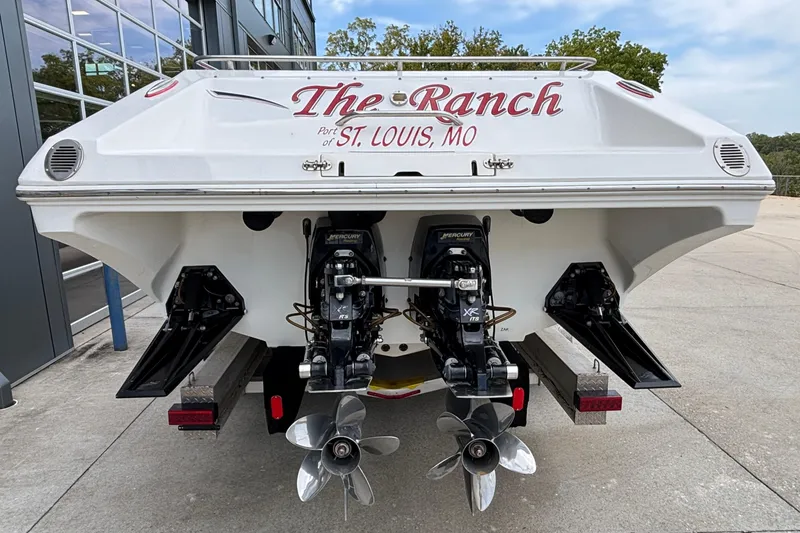 Slide: The Image of 2007 Fountain 38 Lightning boat with dual Mercury engines, docked at St. Louis, MO. - 51