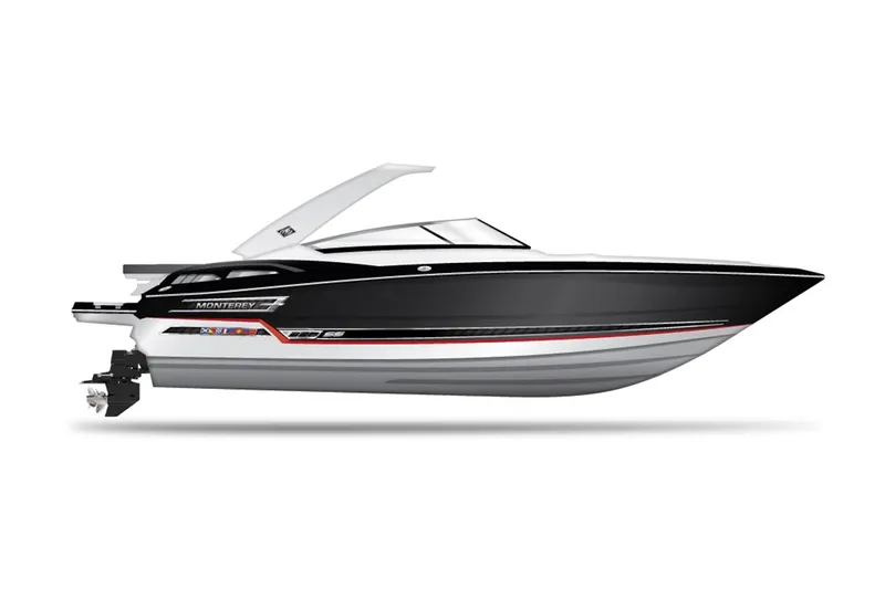 Slide: The Image of Manufacturer Provided Image: 2020 Monterey 328SS Super Sport boat, sleek black design, side view. - 4