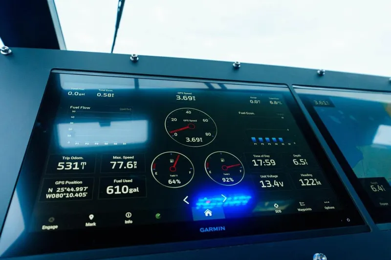 Slide: The Image of Dashboard of 2024 Cigarette 59 Tirranna displaying navigation and performance metrics. - 14