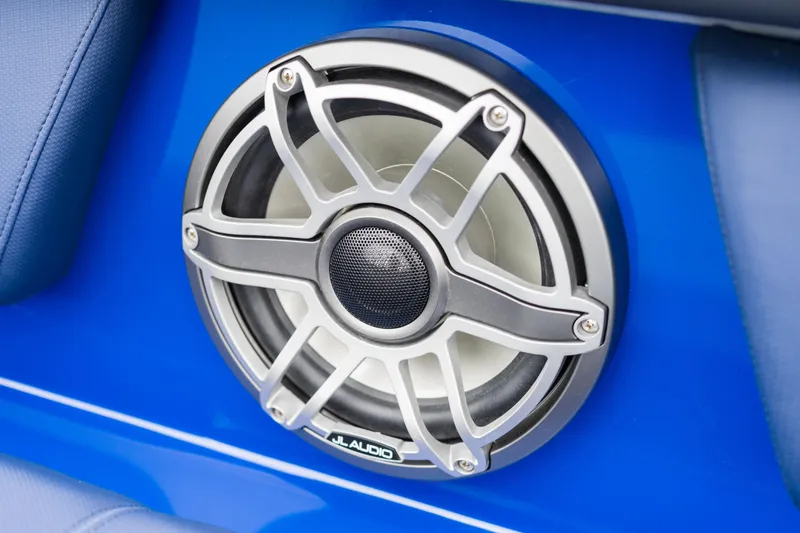 Slide: The Image of Manufacturer Provided Image: Close-up of JL Audio speaker on 2024 Cigarette 59 Tirranna boat. - 6