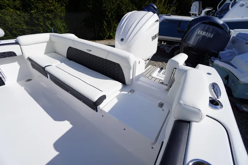 Slide: The Image of 2026 Tidewater 220 LXF boat with Yamaha engines and luxurious seating. - 40