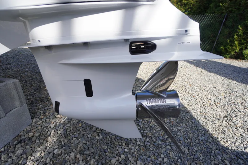 Slide: The Image of Close-up of a 2026 Tidewater 220 LXF boat's Yamaha outboard motor propeller. - 61