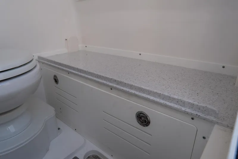 Slide: The Image of Interior of 2026 Tidewater 3100 Carolina Bay boat bathroom with toilet and countertop. - 40