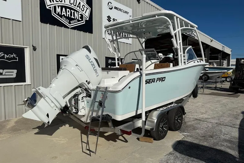 Slide: The Image of 2026 Sea Pro 240 Dual Console boat with Suzuki engine at West Coast Marine. - 7