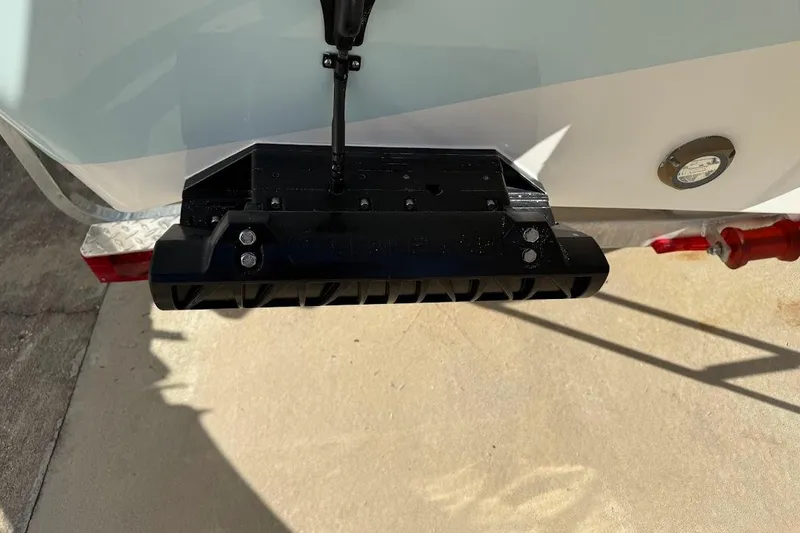 Slide: The Image of 2026 Sea Pro 240 Dual Console boat transom with mounted equipment. - 9