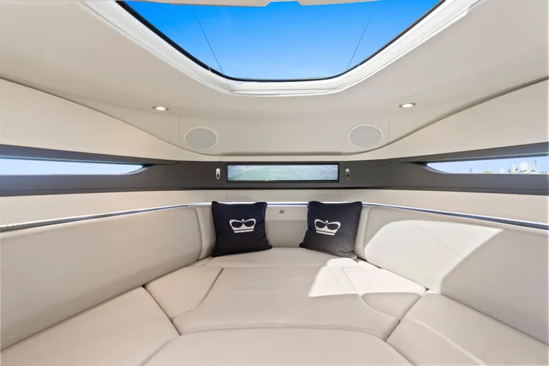 Slide: The Image of Luxurious interior of 2020 Princess R35 yacht with skylight and plush seating. - 20