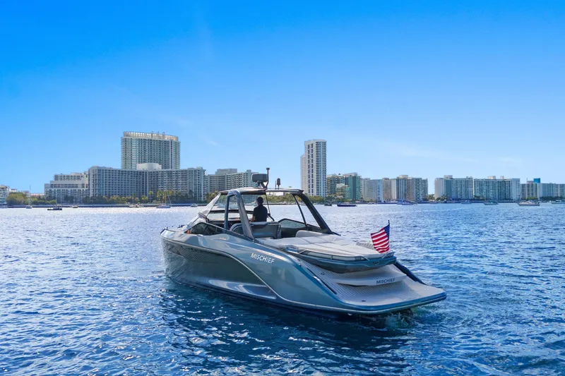 Slide: The Image of Luxury Princess R35 yacht on water with city skyline, 2020 model. - 3