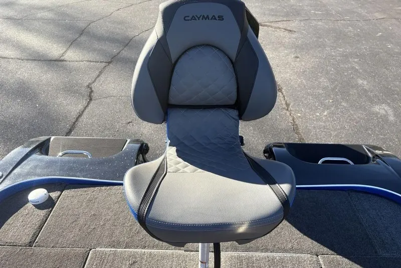 Slide: The Image of 2021 Caymas CX20 boat seat with gray upholstery and diamond stitching. - 32