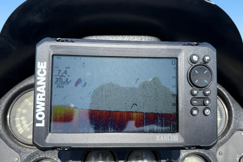 Slide: The Image of Interior view of a 2000 Stratos 20SS Extreme boat, showing carpet and seat details. - 37