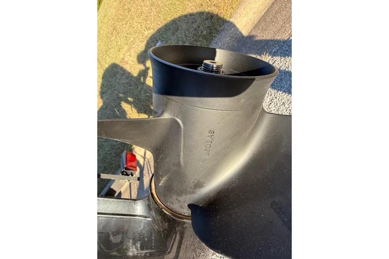 Slide: The Image of Close-up of a 2020 Tracker Pro Team 175 boat propeller in sunlight. - 11