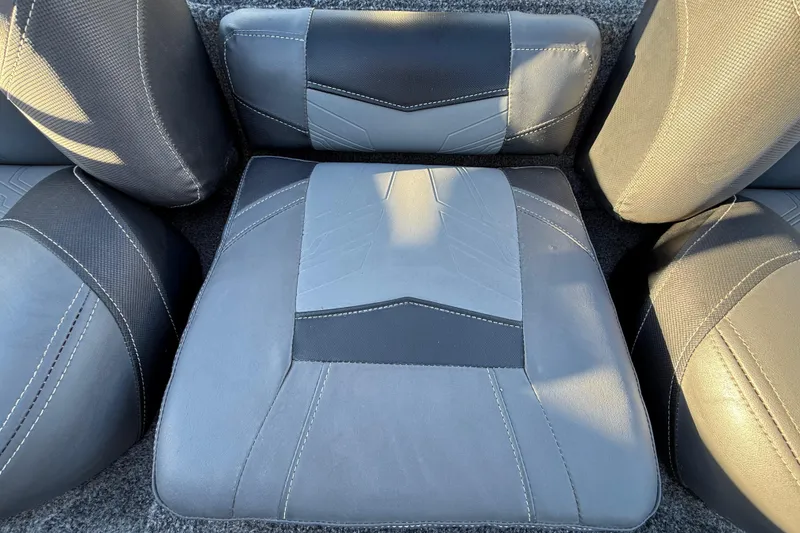 Slide: The Image of 2020 Tracker Pro Team 175 boat seat with gray and black upholstery. - 33