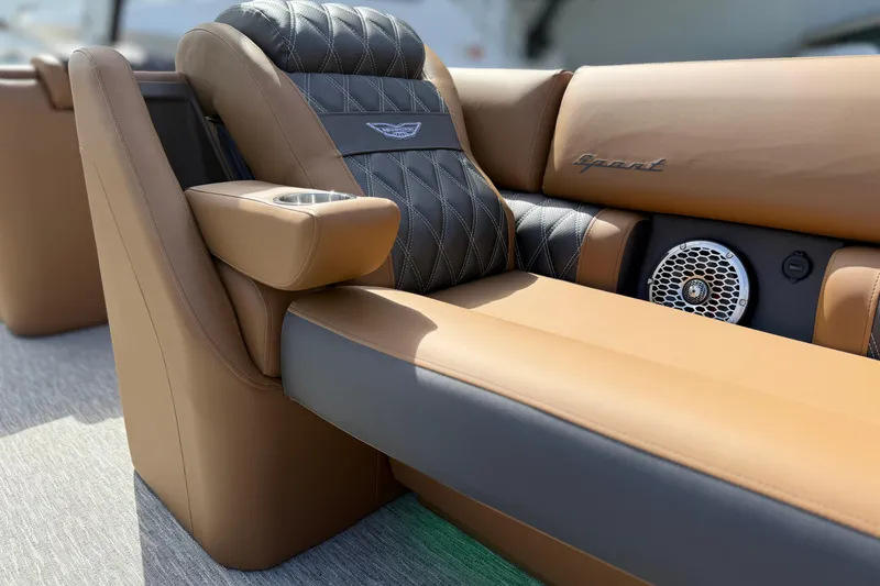 Slide: The Image of Luxurious seating on 2026 Bennington 30 QXSBAX2 boat with premium leather and speaker system. - 11