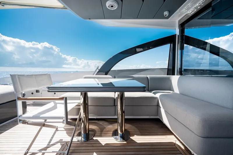 Slide: The Image of Luxurious 2024 Azimut S7 yacht deck with modern seating and ocean view. - 17
