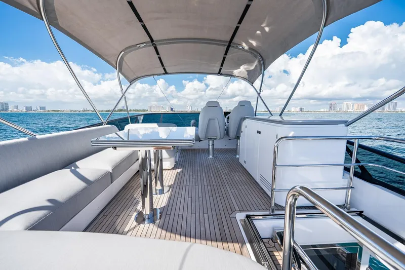 Slide: The Image of Luxurious 2024 Azimut S7 yacht deck with seating, table, and ocean view. - 27