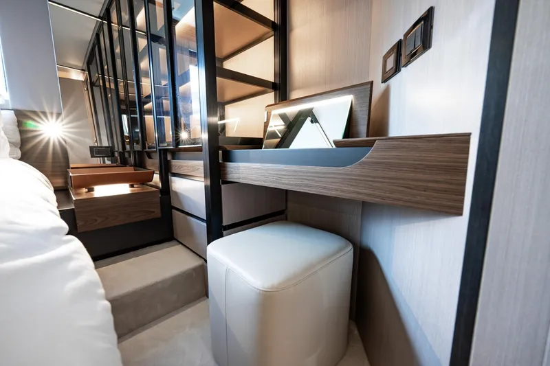 Slide: The Image of Luxurious interior of 2024 Azimut S7 yacht with modern vanity and seating. - 44