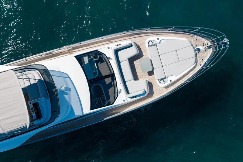 Slide: The Image of Aerial view of 2024 Azimut S7 luxury yacht on calm water. - 6