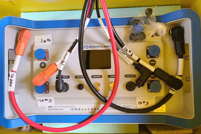 Slide: The Image of Control panel with cables and connectors for Epropulsion system, Scarab 22, 2007 model. - 14