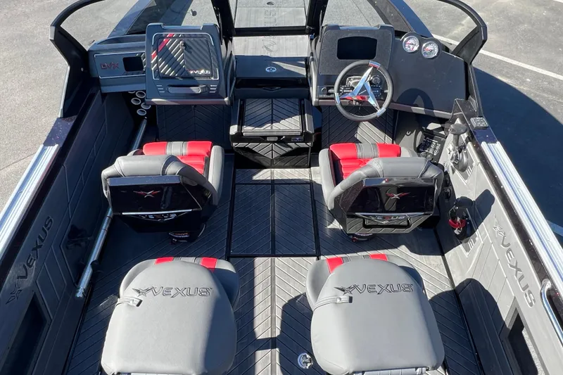 Slide: The Image of 2026 Vexus DVX20S boat interior with modern seating and dashboard design. - 28