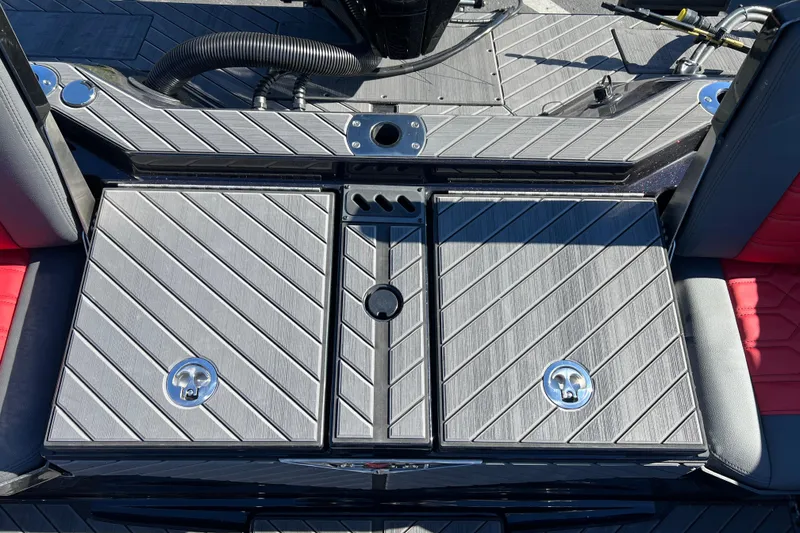 Slide: The Image of 2026 Vexus DVX20S boat deck with sleek, modern design and storage compartments. - 38