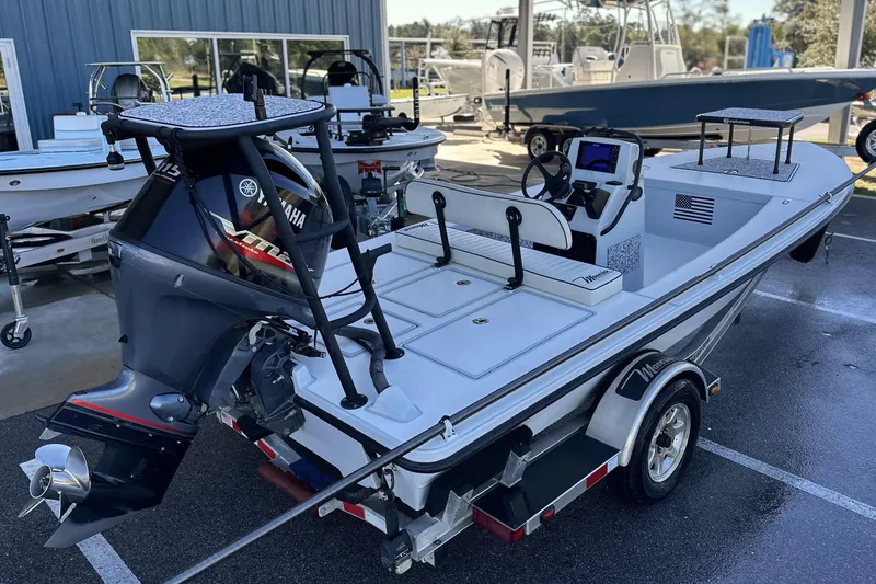 Slide: The Image of 2021 Maverick 18 HPX-V boat with Yamaha outboard motor on trailer. - 16