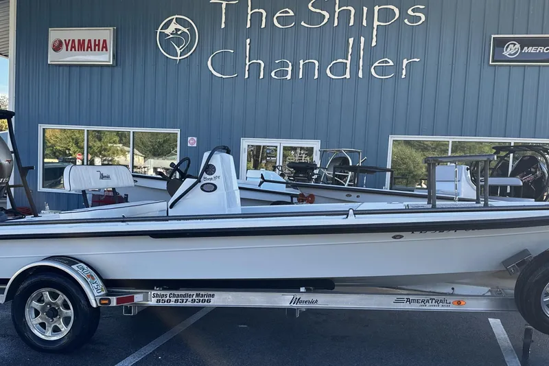 Slide: The Image of 2021 Maverick 18 HPX-V boat on trailer at The Ships Chandler dealership. - 18